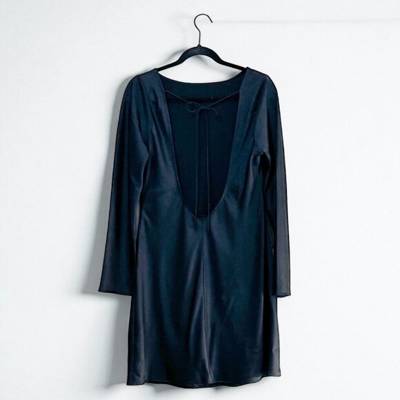 Abercrombie & Fitch Satin Long Sleeve Open Back Mini Dress Black Women's Size L - Picture 7 of 10